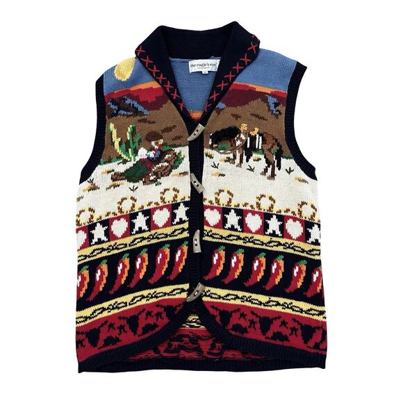 Eagles Eye Sweaters - The Eagles Eye 1993 90s Cowboy Horse Western Vest Size M Christmas Ugly Sweater